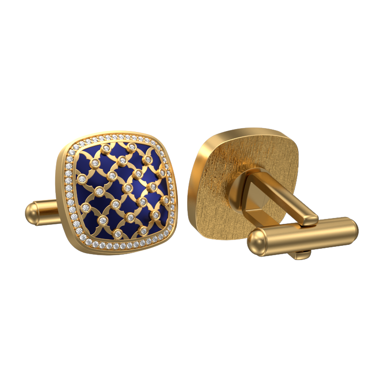 Enchanted Luxe, Classic Cufflink Set with CZ Diamonds, 18kt Gold Plating and Enamel on Brass.