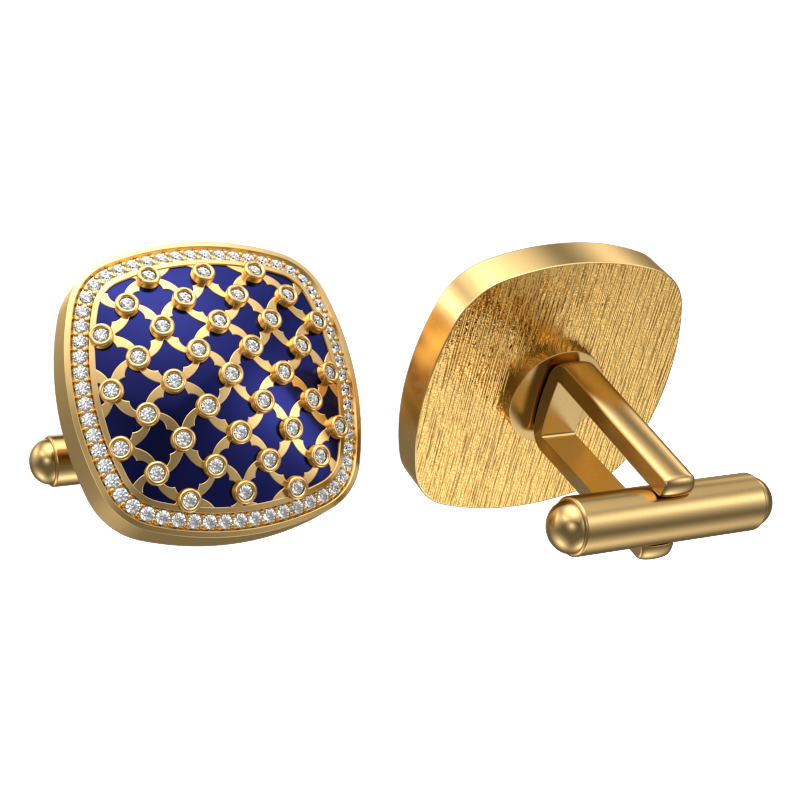 Enchanted Luxe, Classic Cufflink Set with CZ Diamonds, 18kt Gold Plating and Enamel on Brass.