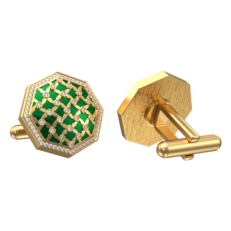Enchanted Luxe, Classic Cufflink Set with CZ Diamonds, 18kt Gold Plating and Enamel on Brass.