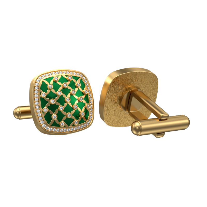 Enchanted Luxe, Classic Cufflink Set with CZ Diamonds, 18kt Gold Plating and Enamel on Brass.
