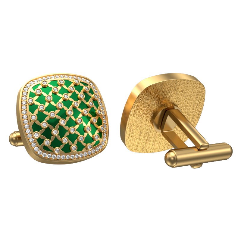 Enchanted Luxe, Classic Cufflink Set with CZ Diamonds, 18kt Gold Plating and Enamel on Brass.