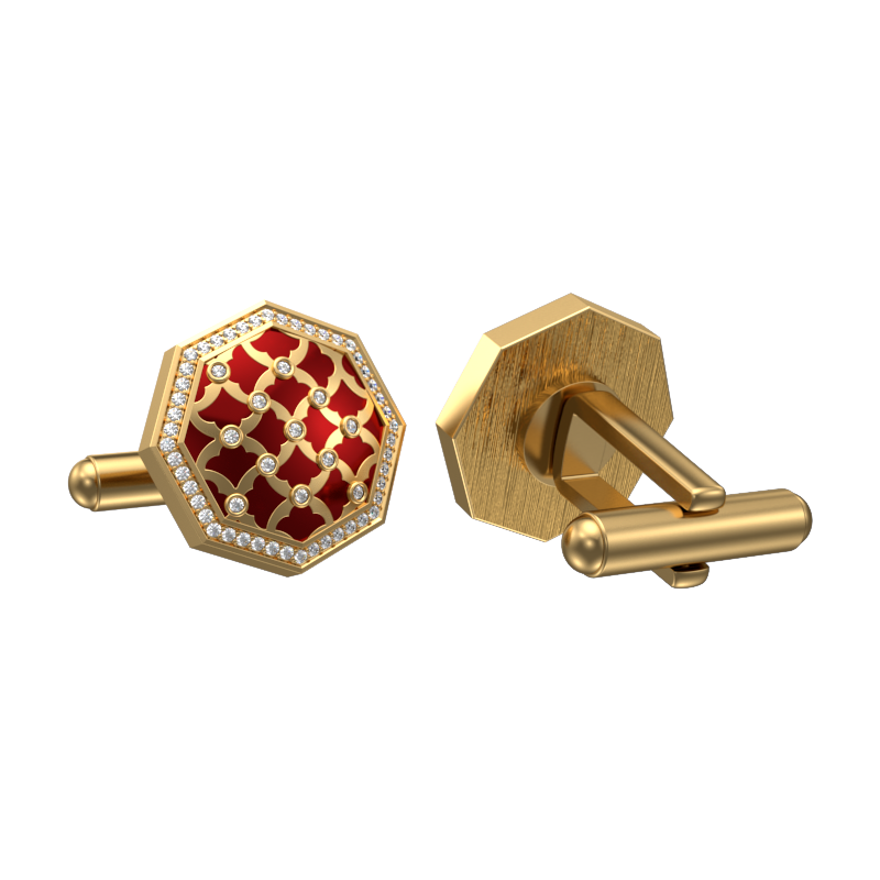 Enchanted Luxe, Classic Cufflink Set with CZ Diamonds, 18kt Gold Plating and Enamel on Brass.