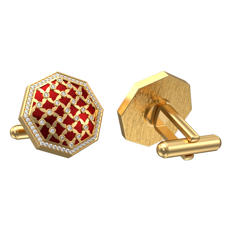 Enchanted Luxe, Classic Cufflink Set with CZ Diamonds, 18kt Gold Plating and Enamel on Brass.