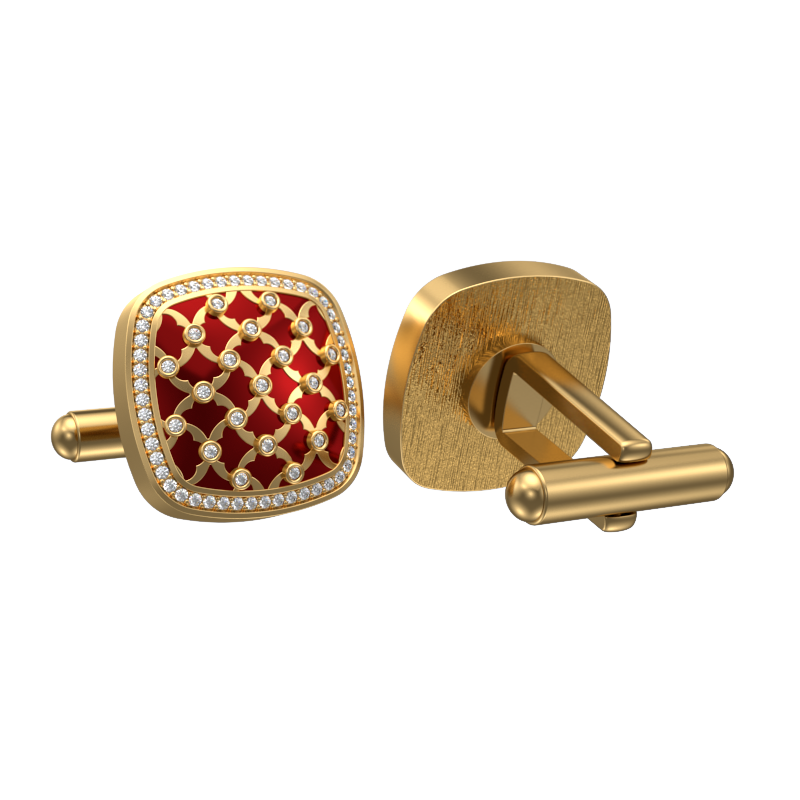 Enchanted Luxe, Classic Cufflink Set with CZ Diamonds, 18kt Gold Plating and Enamel on Brass.