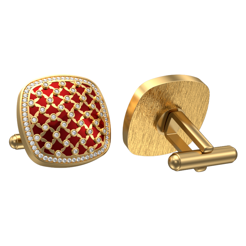 Enchanted Luxe, Classic Cufflink Set with CZ Diamonds, 18kt Gold Plating and Enamel on Brass.