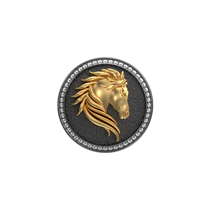Horse Luxe, Wild Cufflink Set with CZ Diamonds, 18kt Gold & Black Ruthenium Plating on Brass.