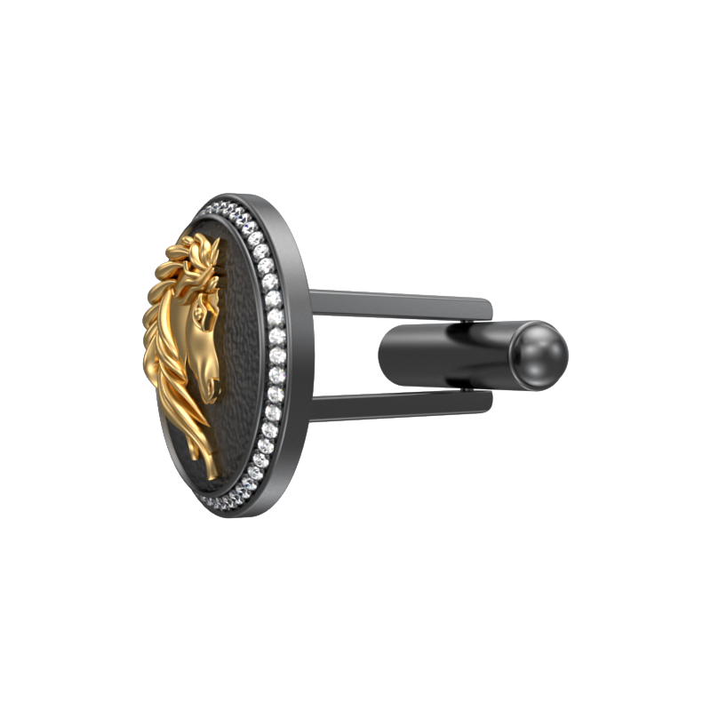 Horse Luxe, Wild Cufflink Set with CZ Diamonds, 18kt Gold & Black Ruthenium Plating on Brass.