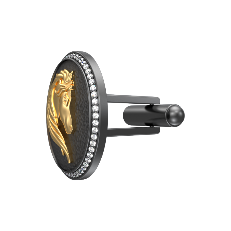 Horse Luxe, Wild Cufflink Set with CZ Diamonds, 18kt Gold & Black Ruthenium Plating on Brass.