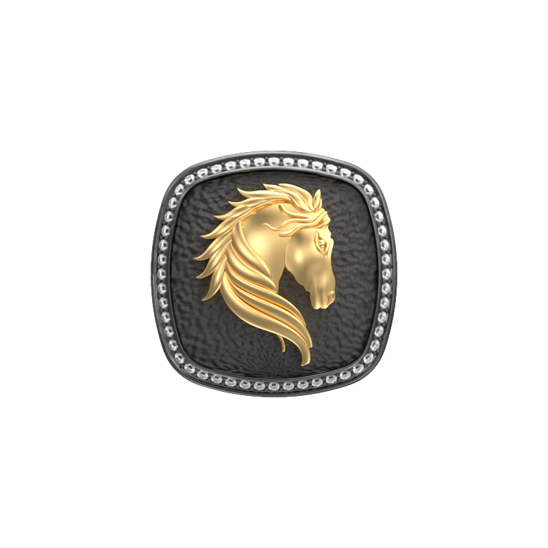 Horse Luxe, Wild Cufflink Set with CZ Diamonds, 18kt Gold & Black Ruthenium Plating on Brass.