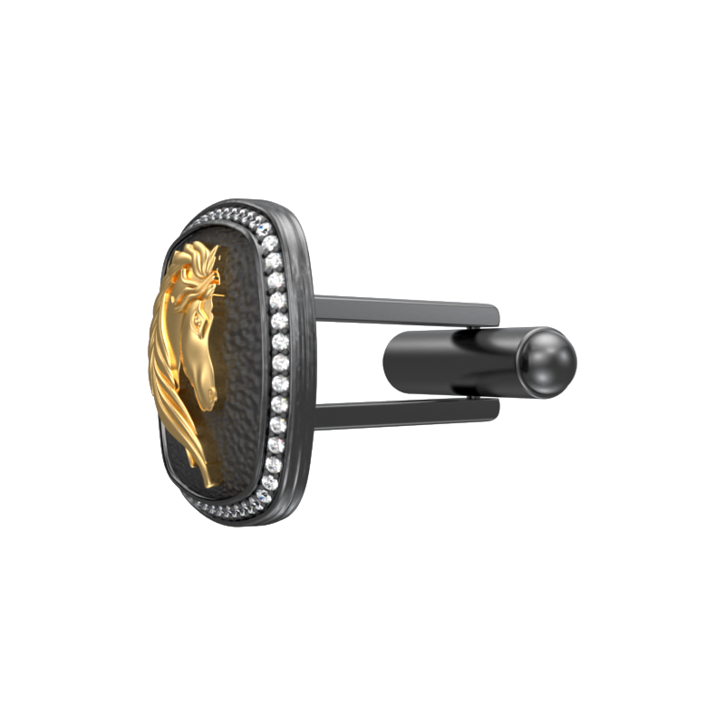 Horse Luxe, Wild Cufflink Set with CZ Diamonds, 18kt Gold & Black Ruthenium Plating on Brass.