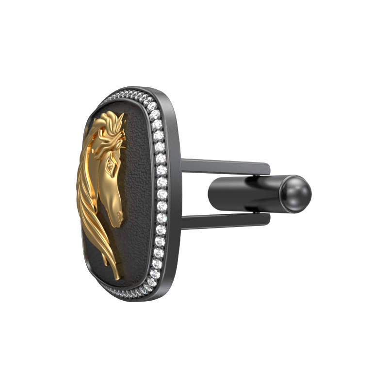 Horse Luxe, Wild Cufflink Set with CZ Diamonds, 18kt Gold & Black Ruthenium Plating on Brass.