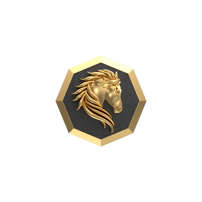 Horse, Wild Cufflink Set with 18kt Gold & Black Ruthenium Plating on Brass.