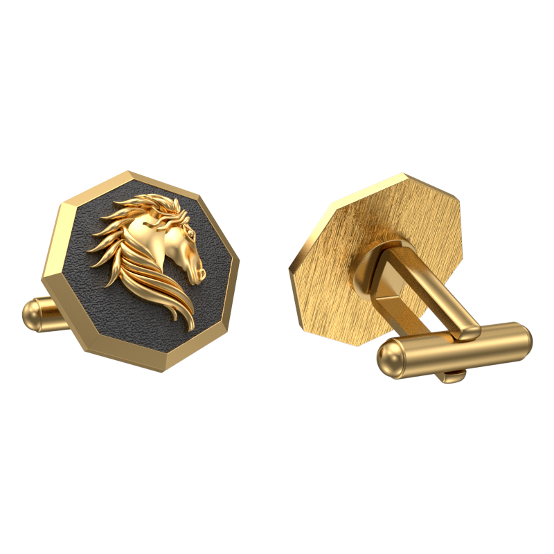 Horse, Wild Cufflink Set with 18kt Gold & Black Ruthenium Plating on Brass.