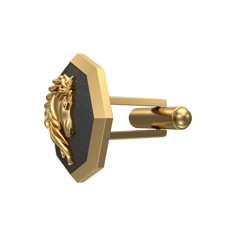 Horse, Wild Cufflink Set with 18kt Gold & Black Ruthenium Plating on Brass.