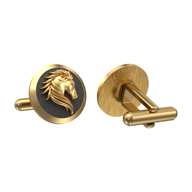 Horse, Wild Cufflink Set with 18kt Gold & Black Ruthenium Plating on Brass.