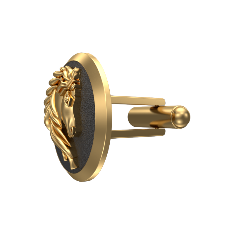 Horse, Wild Cufflink Set with 18kt Gold & Black Ruthenium Plating on Brass.