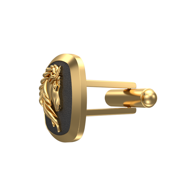 Horse, Wild Cufflink Set with 18kt Gold & Black Ruthenium Plating on Brass.