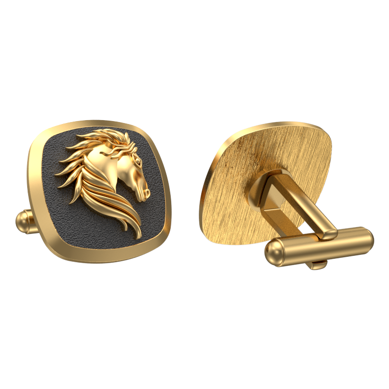 Horse, Wild Cufflink Set with 18kt Gold & Black Ruthenium Plating on Brass.