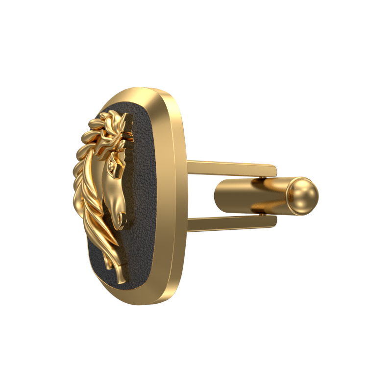 Horse, Wild Cufflink Set with 18kt Gold & Black Ruthenium Plating on Brass.