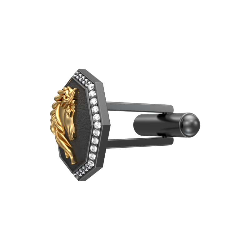 Horse Luxe, Wild Cufflink Set with CZ Diamonds, 18kt Gold & Black Ruthenium Plating on Brass.