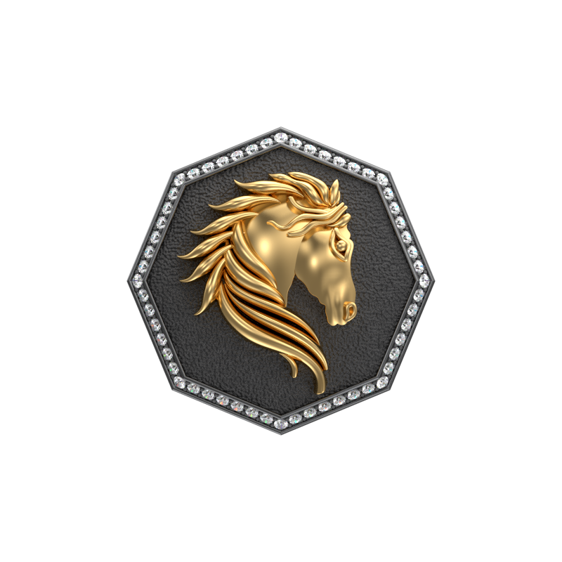 Horse Luxe, Wild Cufflink Set with CZ Diamonds, 18kt Gold & Black Ruthenium Plating on Brass.