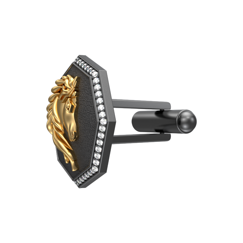 Horse Luxe, Wild Cufflink Set with CZ Diamonds, 18kt Gold & Black Ruthenium Plating on Brass.