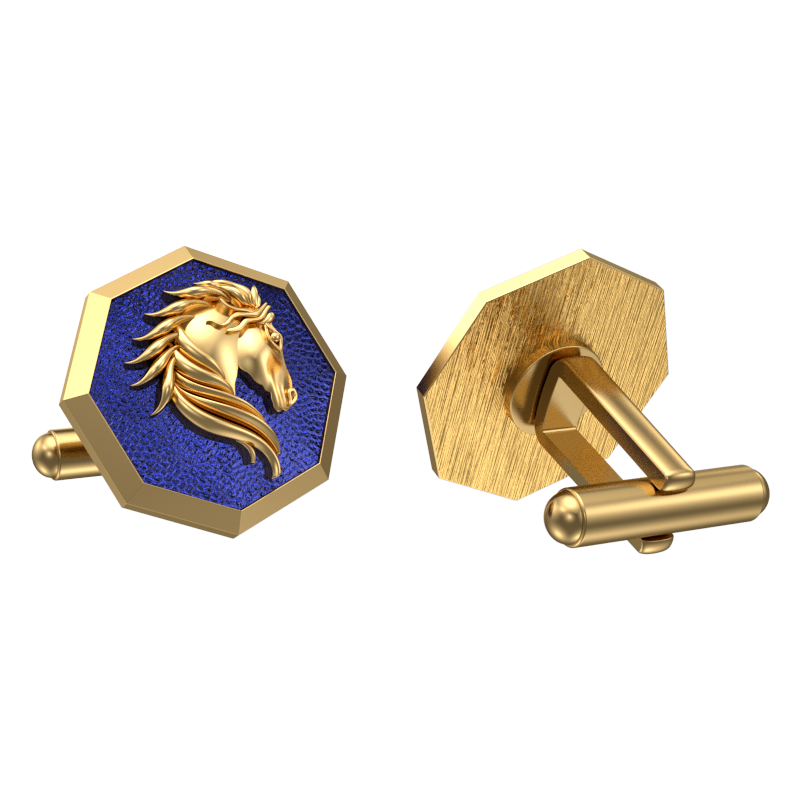 Horse, Wild Cufflink Set with 18kt Gold & Black Ruthenium Plating on Brass.