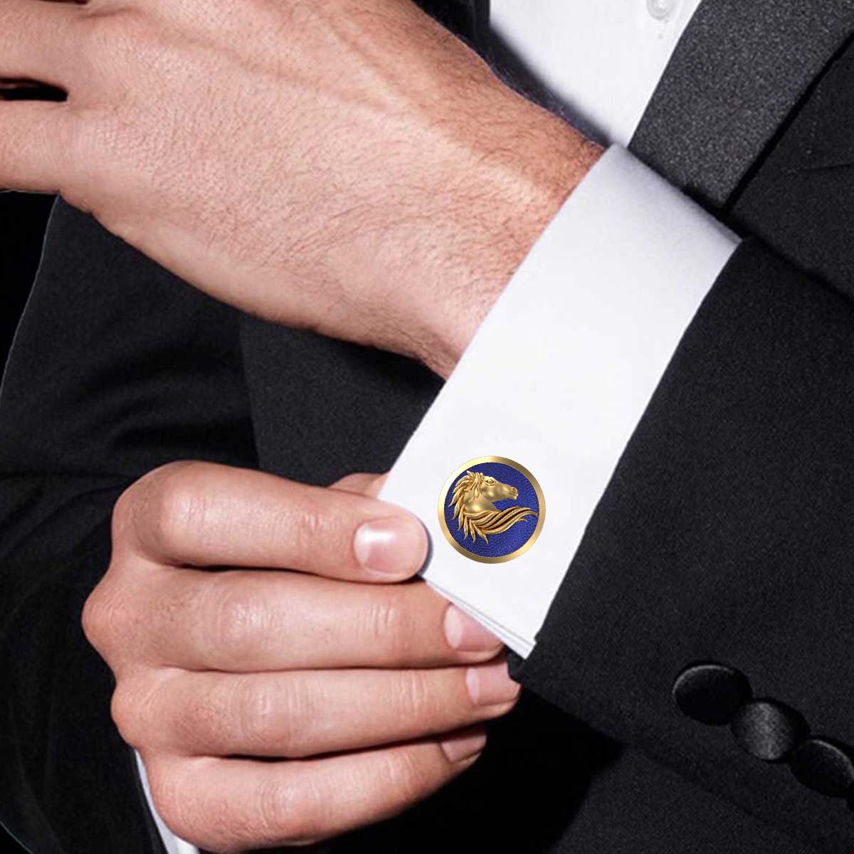 Horse, Wild Cufflink Set with 18kt Gold & Black Ruthenium Plating on Brass.