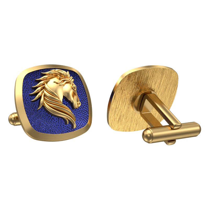 Horse, Wild Cufflink Set with 18kt Gold & Black Ruthenium Plating on Brass.