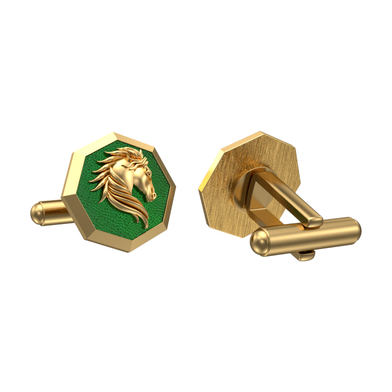 Horse, Wild Cufflink Set with 18kt Gold & Black Ruthenium Plating on Brass.