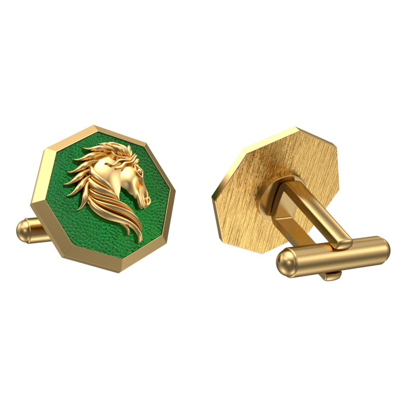 Horse, Wild Cufflink Set with 18kt Gold & Black Ruthenium Plating on Brass.
