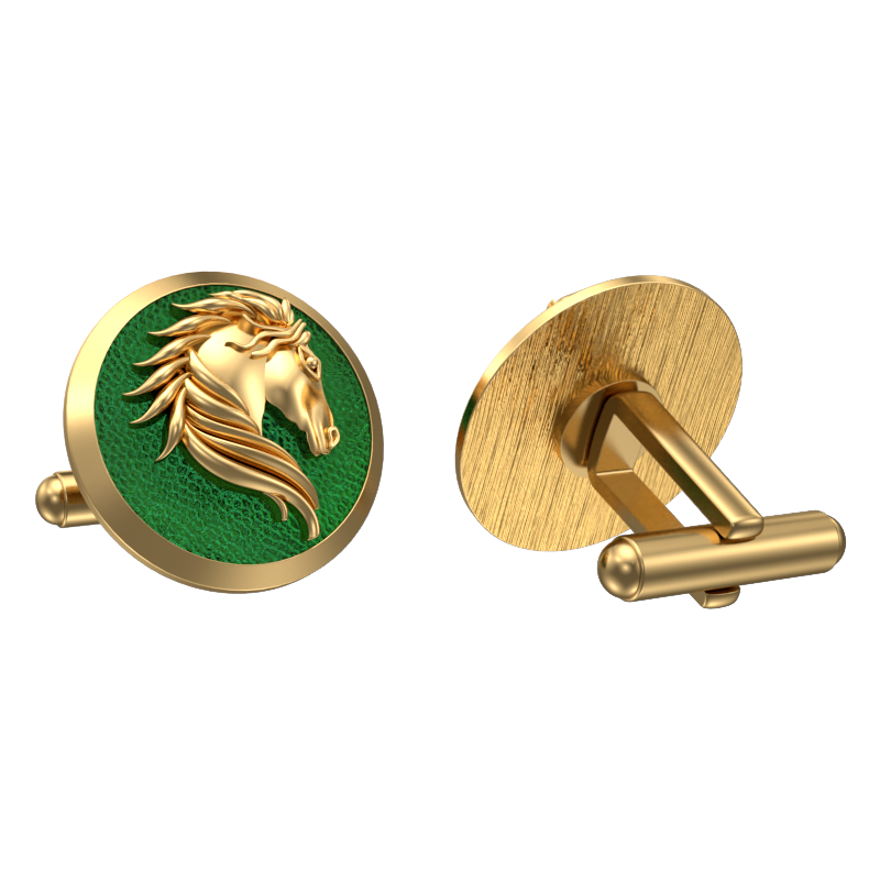 Horse, Wild Cufflink Set with 18kt Gold & Black Ruthenium Plating on Brass.