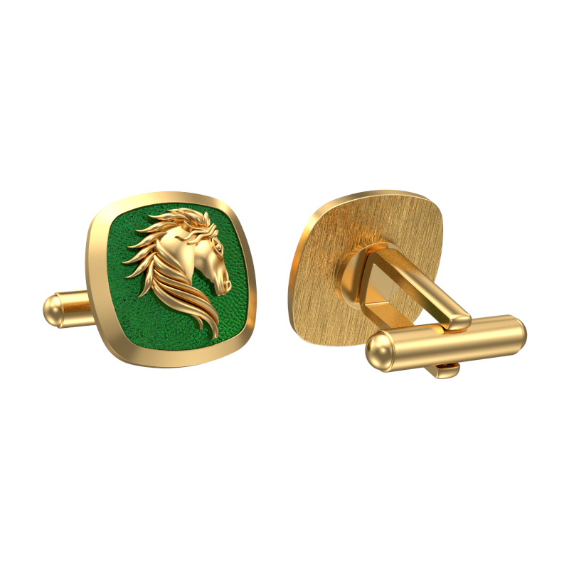 Horse, Wild Cufflink Set with 18kt Gold & Black Ruthenium Plating on Brass.
