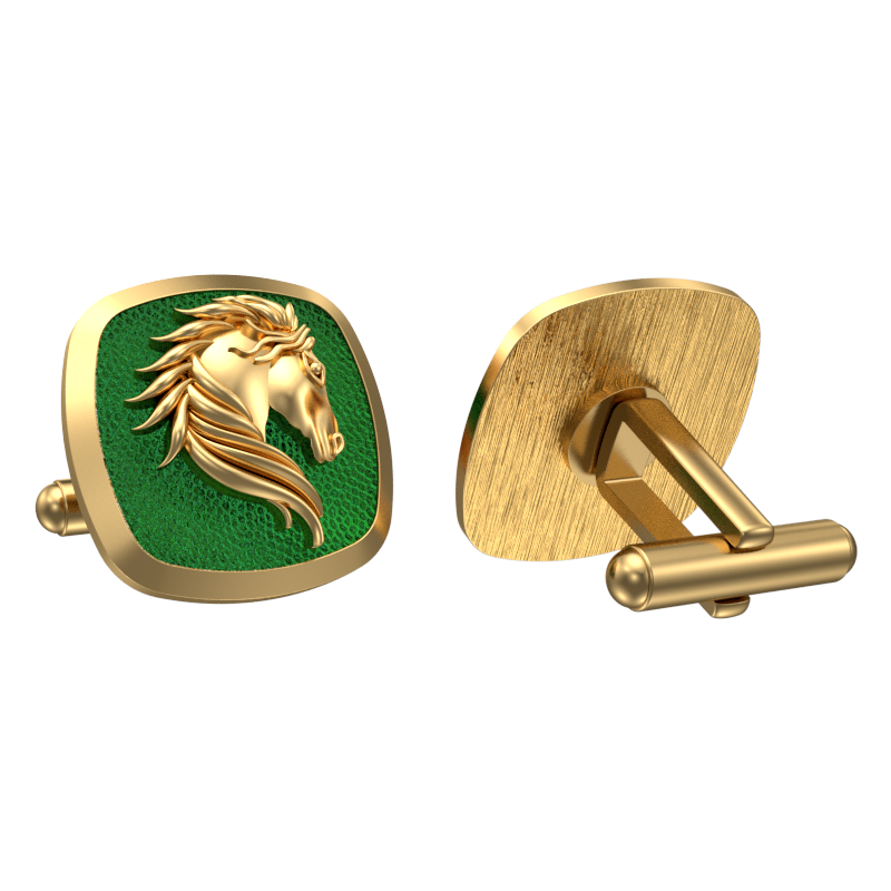 Horse, Wild Cufflink Set with 18kt Gold & Black Ruthenium Plating on Brass.