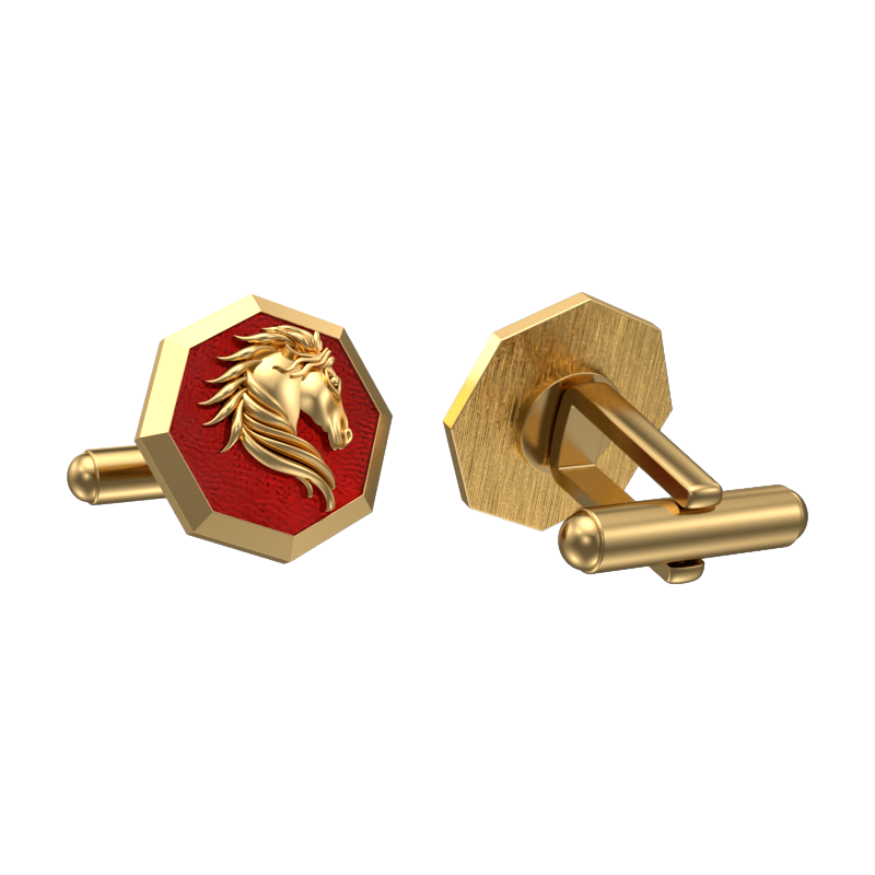 Horse, Wild Cufflink Set with 18kt Gold & Black Ruthenium Plating on Brass.