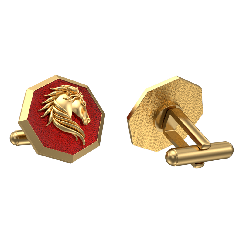 Horse, Wild Cufflink Set with 18kt Gold & Black Ruthenium Plating on Brass.