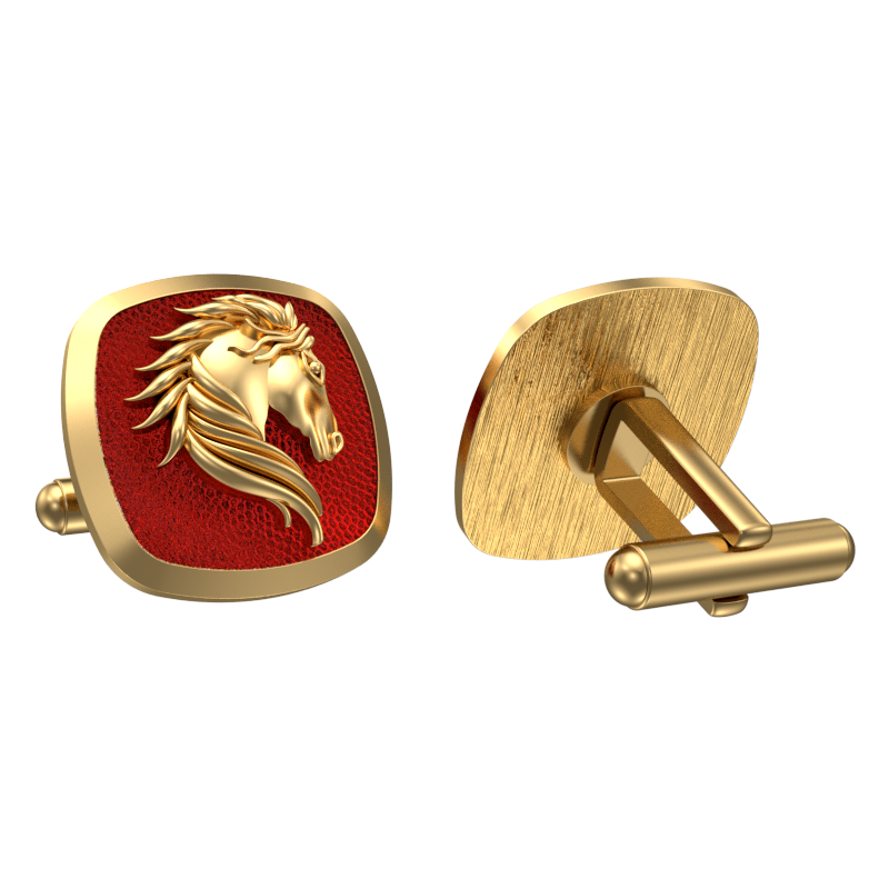 Horse, Wild Cufflink Set with 18kt Gold & Black Ruthenium Plating on Brass.