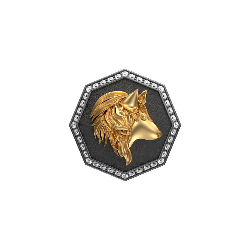 Wolf Luxe, Wild Cufflink Set with CZ Diamonds, 18kt Gold & Black Ruthenium Plating on Brass.