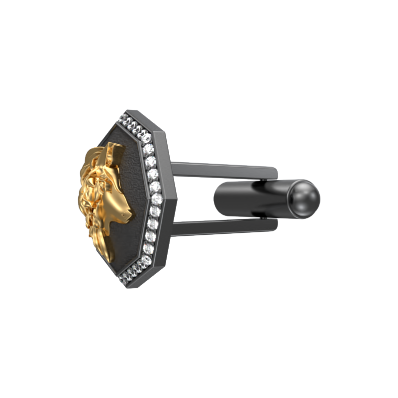 Wolf Luxe, Wild Cufflink Set with CZ Diamonds, 18kt Gold & Black Ruthenium Plating on Brass.