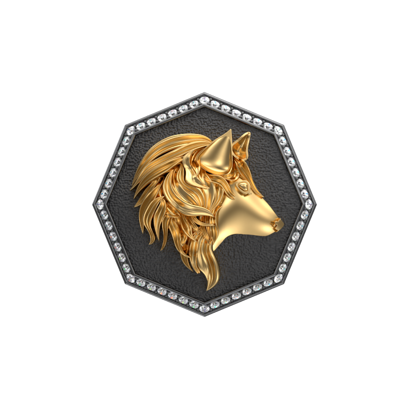Wolf Luxe, Wild Cufflink Set with CZ Diamonds, 18kt Gold & Black Ruthenium Plating on Brass.