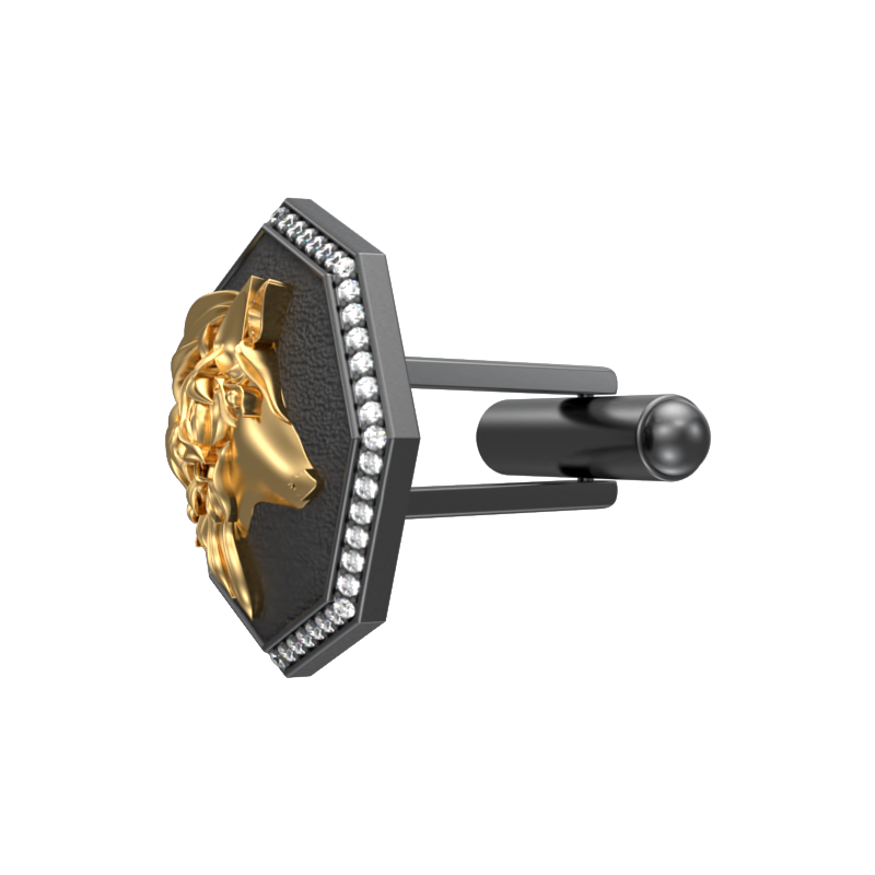 Wolf Luxe, Wild Cufflink Set with CZ Diamonds, 18kt Gold & Black Ruthenium Plating on Brass.