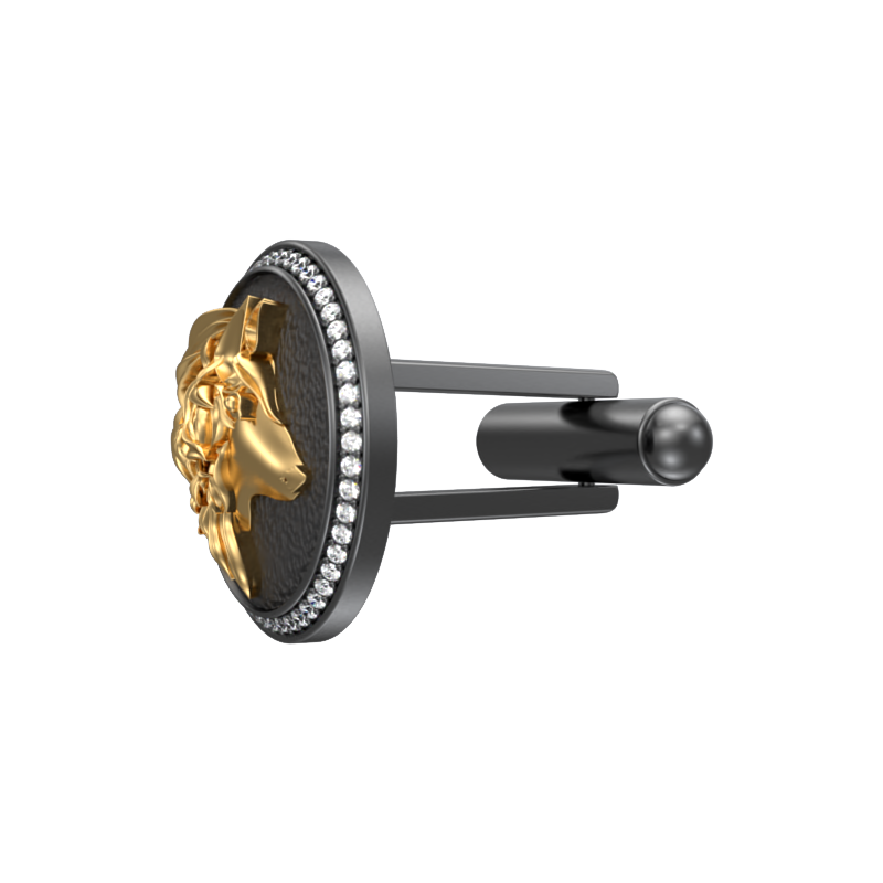 Wolf Luxe, Wild Cufflink Set with CZ Diamonds, 18kt Gold & Black Ruthenium Plating on Brass.