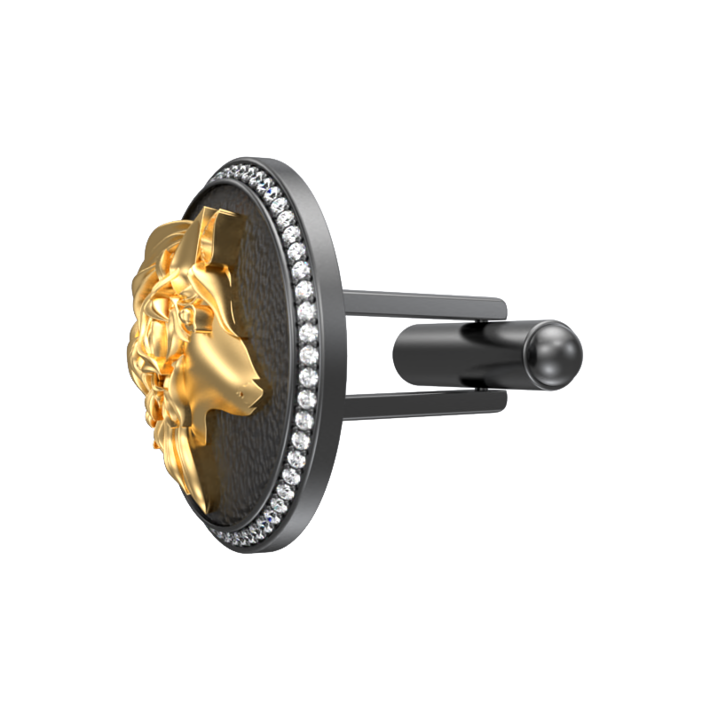 Wolf Luxe, Wild Cufflink Set with CZ Diamonds, 18kt Gold & Black Ruthenium Plating on Brass.