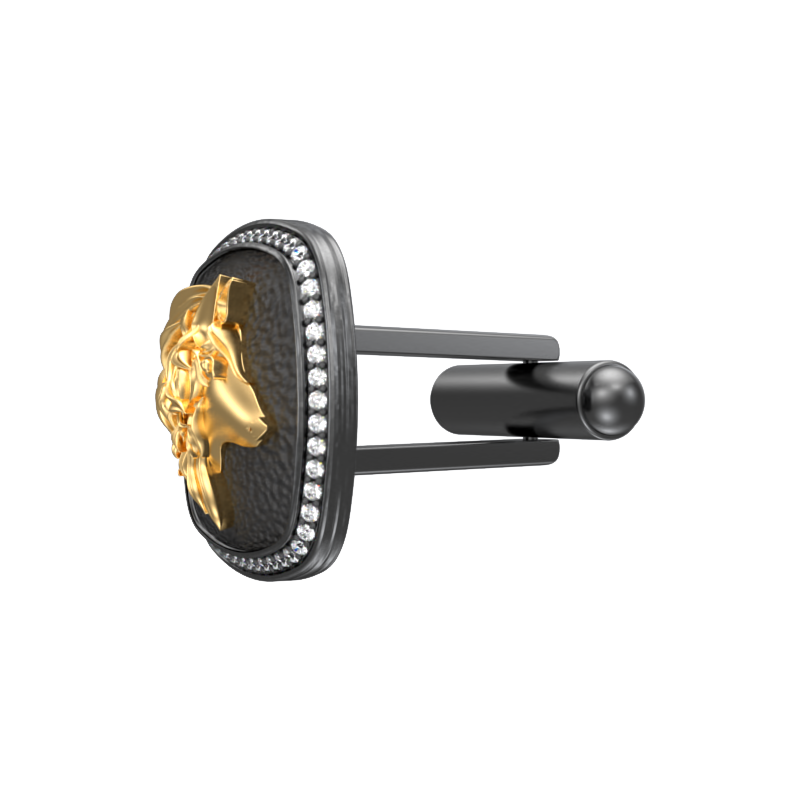 Wolf Luxe, Wild Cufflink Set with CZ Diamonds, 18kt Gold & Black Ruthenium Plating on Brass.