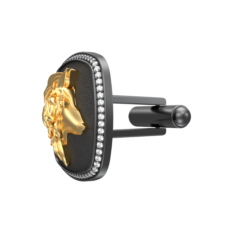 Wolf Luxe, Wild Cufflink Set with CZ Diamonds, 18kt Gold & Black Ruthenium Plating on Brass.