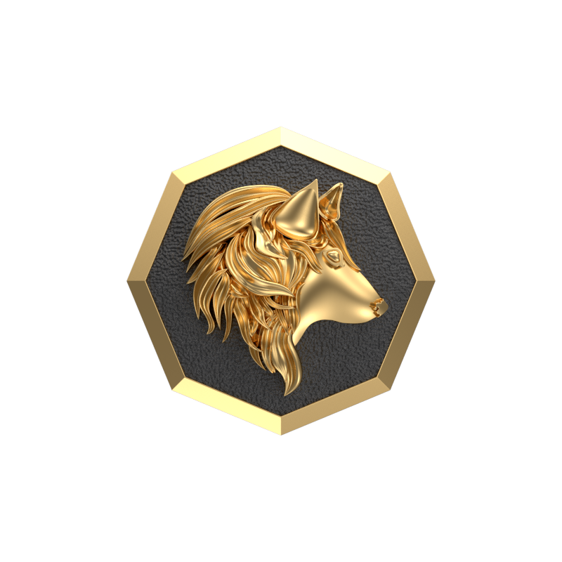 Wolf, Wild Cufflink Set with 18kt Gold & Black Ruthenium Plating on Brass.