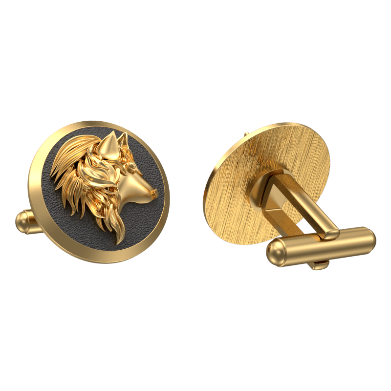 Wolf, Wild Cufflink Set with 18kt Gold & Black Ruthenium Plating on Brass.