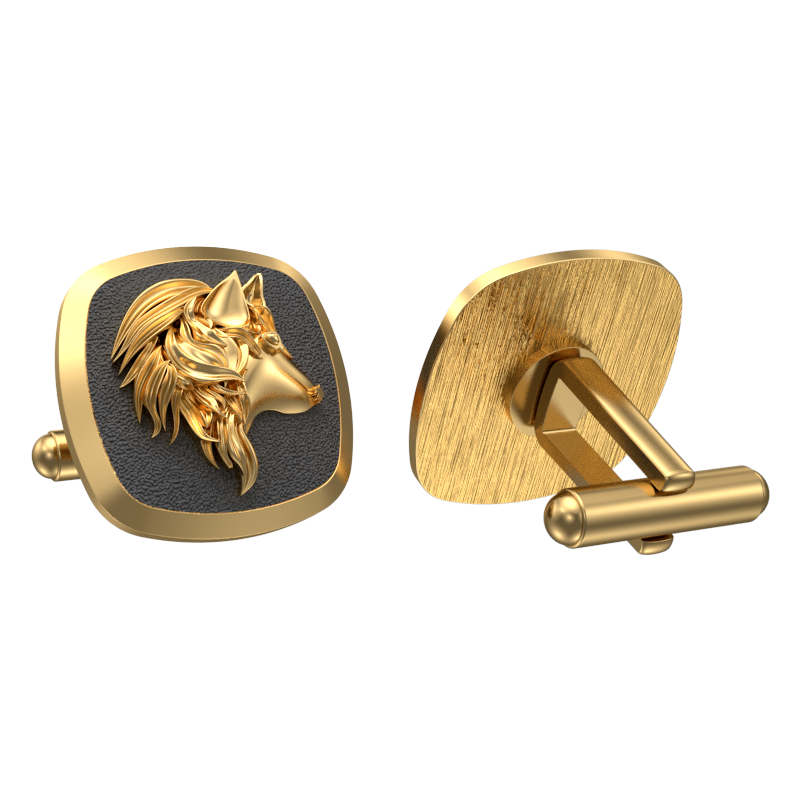 Wolf, Wild Cufflink Set with 18kt Gold & Black Ruthenium Plating on Brass.