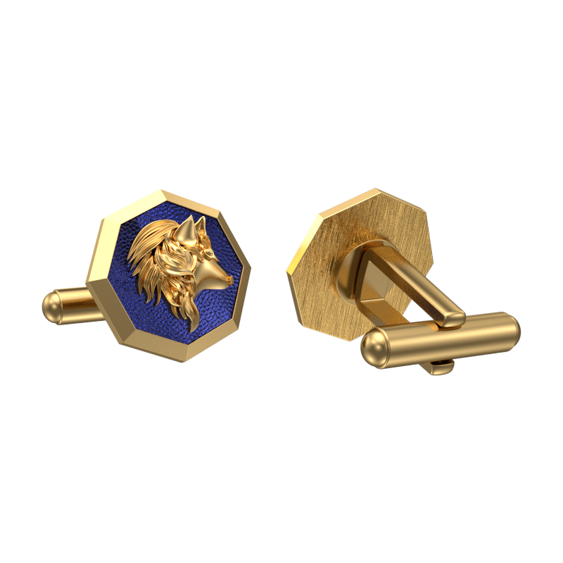 Wolf, Wild Cufflink Set with 18kt Gold & Black Ruthenium Plating on Brass.