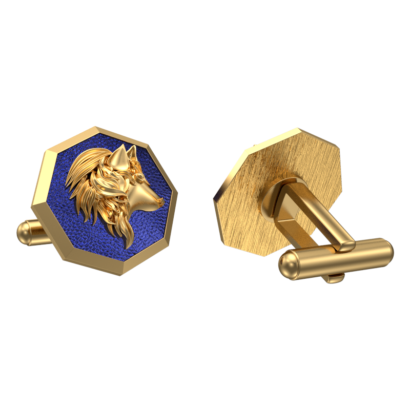Wolf, Wild Cufflink Set with 18kt Gold & Black Ruthenium Plating on Brass.